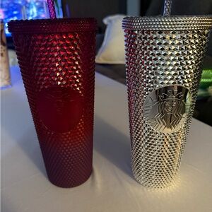 Starbucks Disneyland Red and Silver Textured Tumblers Set of 2 NWT